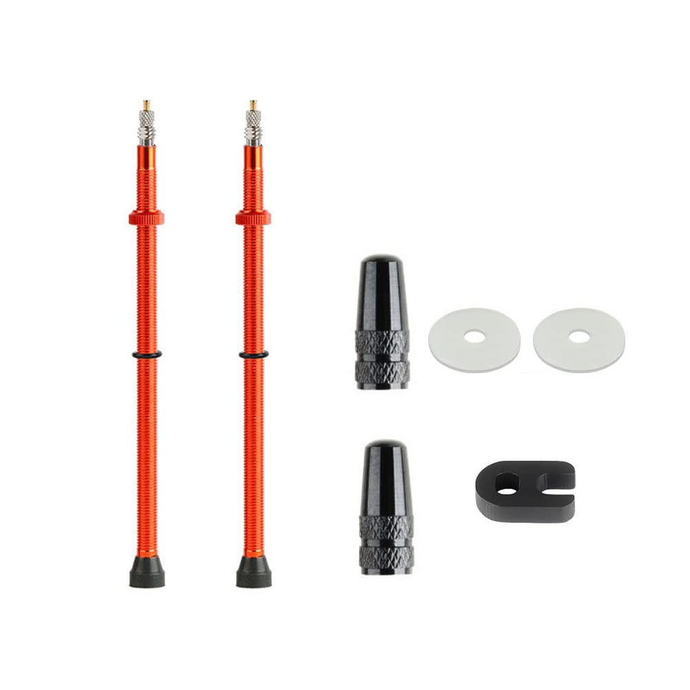 1 Pair Tubeless Value Stems Premium No Leak Tubeless Presta Valve Stems Kits with Integrated Value Core, Protective Rings and Valve Stem Caps Fit Most Bicycle Tubeless Rims (Orange,120MM)