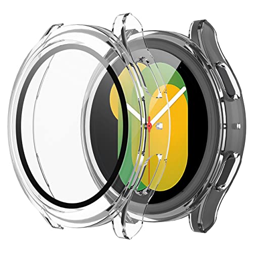 Misxi 2-Pack Hard PC Case with Screen Protector for Samsung Galaxy Watch 5 Galaxy Watch 4 44mm, Ultra-Thin Scratch Resistant Cover with Tempered Glass, 1 Black + 1 Transparent