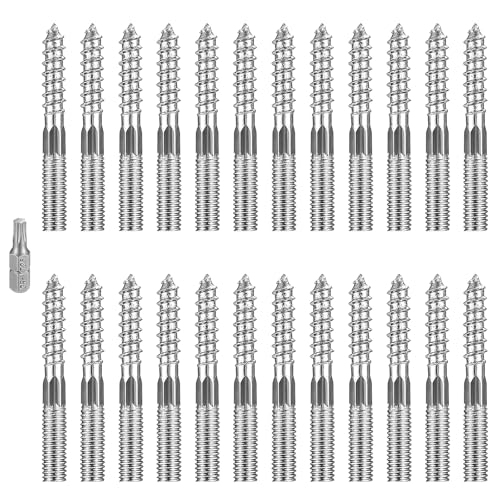 YFLeomry 24 Stück Stockschrauben M8 Edelstahl, M8x60mm Torx Stockschraube, Doppelgewindeschrauben, Schraubstifte Gewindestifte, Stahl Verzinkt, Holzschrauben Zubehör für die Möbelmontage