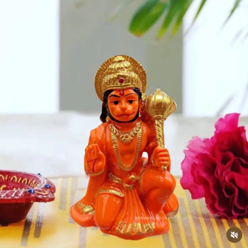 Image of KRISHNAGALLERY1 Polyresin Orange Hanuman Ji Murti for Car Dashboard Hanuman Bala ji Bajrangbali Murti Statue Idol for Pooja Room Home Temple Idol 3 Inch Small Size (White)