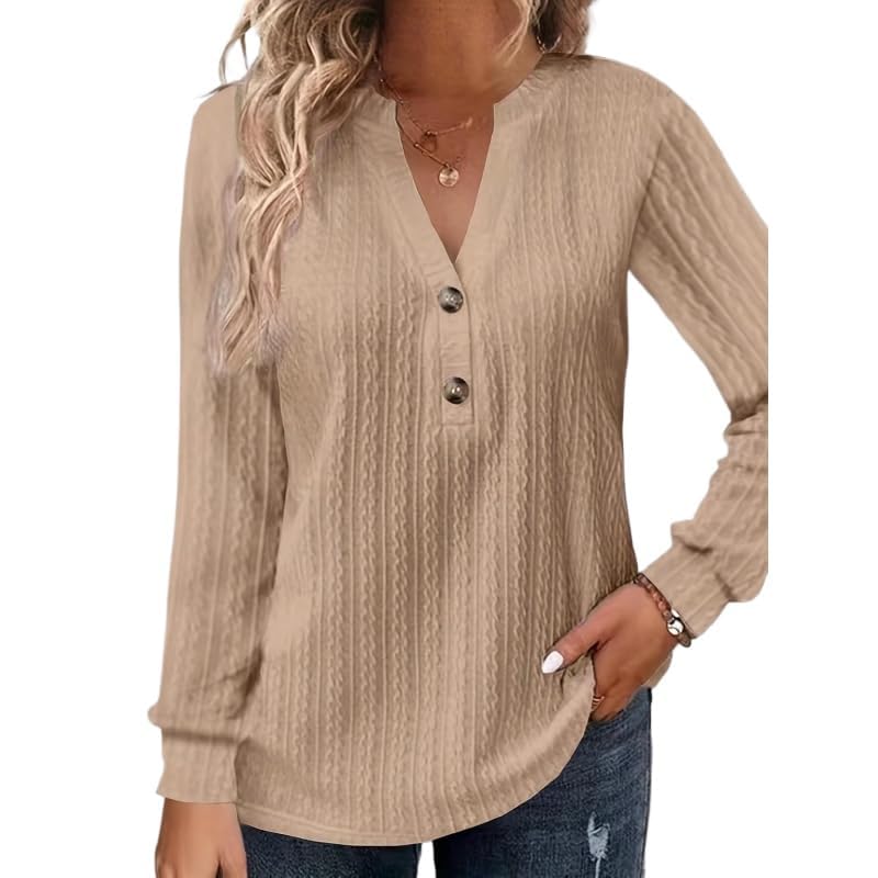 Button Down Shirt for Women Long Sleeve V Neck Henley Shirt Womens Spring Fashion 2025 Solid Color Loose