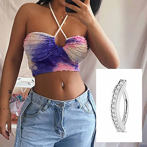 Lolias 14G Clicker Belly Button Rings For Women 925 Sterling Silver Belly Button Ring Curved Cz Reverse Clip-On Belly Button Ring Barbell Piercing Silver Tone Navel Body Piercing Jewelry 10Mm #TOP5