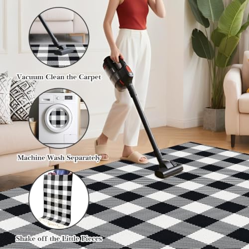 SofterCharm Outdoor Rugs, Black and White Area Rug Checkered 2’4’’x3’7’’ | Soft Machine Washable Rug, Cotton Woven Fabric, Welcome Mat for Home Decor, Bedroom, Doormat,Entryway, Halloween, Christmas - image 6