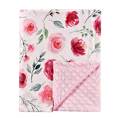 Image of Super Soft Minky Blanket - Blue Rainbow with Dotted Backing for Newborns to Toddlers (30 x 40 Inch) - Flower Pattern