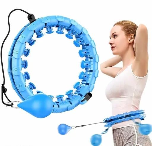 PORMONO Lifetime Warranty:We Stand by You Forever! Smart Weighted Fit Hula Hoop for Weight Loss - 24 Detachable Knots - 2-in-1 Abdomen Fitness Massage, Great for Adults and Beginners (Blue)