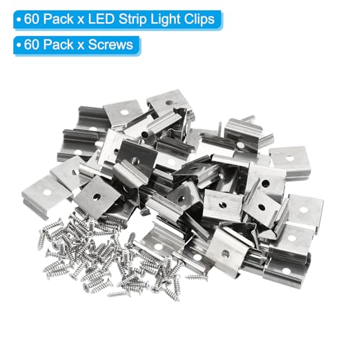 Image of PATIKIL LED Strip Clips, 60pcs Stainless Steel Mounting Brackets Fixing Clip Clamp Support Holder with Screws for 16mm to 17mm LED Strip Lighting Cable