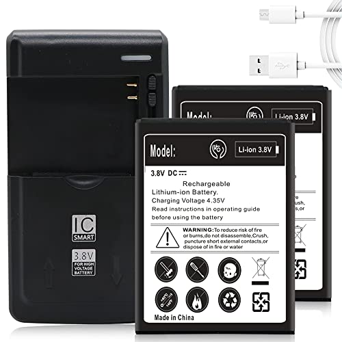 2X 2500mAh Replacement Battery External Travel Desktop Wall USB/AC Charger Cable Compatible with ZTE Sonata 3 Z832 Cricket Phone