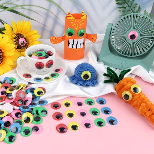 Image of TOAOB 300pcs 20mm Googly Wiggle Eyes Red Dark Green Blue Pink Yellow | with Self Adhesive, Round, Plastic, Wobbly Craft Sticker Eyes, DIY Arts Accessories