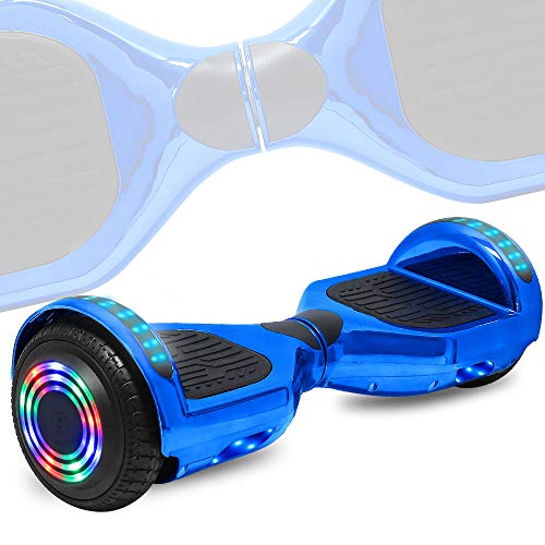6.5 Inch Electric Scooter Hoverboard Smart Self-Balancing Two Wheels Electric Scooter with Built in Speaker LED Lights (Chrome Blue)