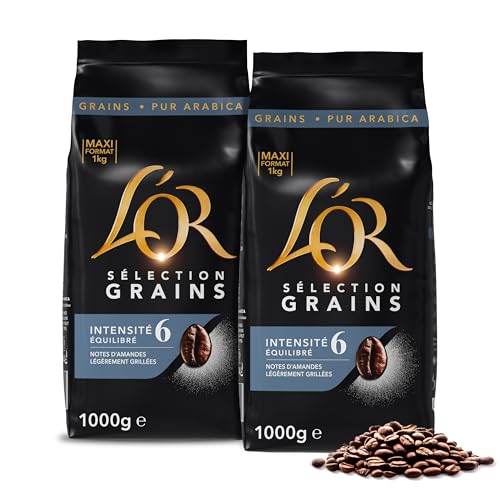 L'OR, 2Kg Café en Grains Sélection, 100% Arabica, Intensité 6, 2 Paquets d'1kg