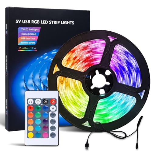 LED RGB テープライト 3m USB 式 リモコン付き SMD5050 調光調色 テレビバックライト 屋内装飾用 正面発光 両面テープ付き