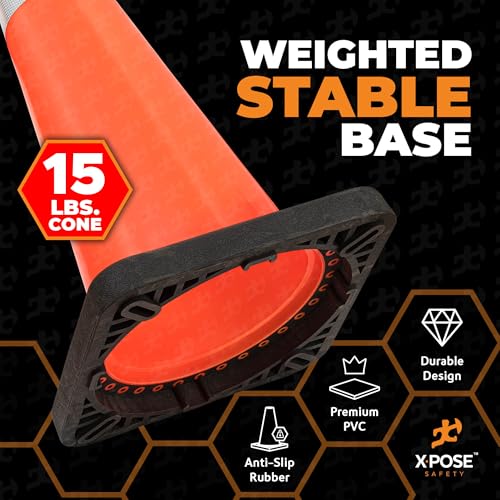 Image of Xpose Safety 36 Inch Orange Traffic Cones Heavy Duty 15lb with 6 inch & 4 inch Collars, 8 Pack - Multipurpose PVC Plastic Safety Cone for Parking, Soccer, Caution & Construction - Dot Approved