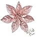 GL-Turelfies 12 Pcs Glitter Christmas Flowers(16cm/6.3â€™â€™) with 12 Pcs Clips Artificial Poinsettia Flower Christmas Tree Flower Decorations Xmas Tree Ornaments (Rose Gold)