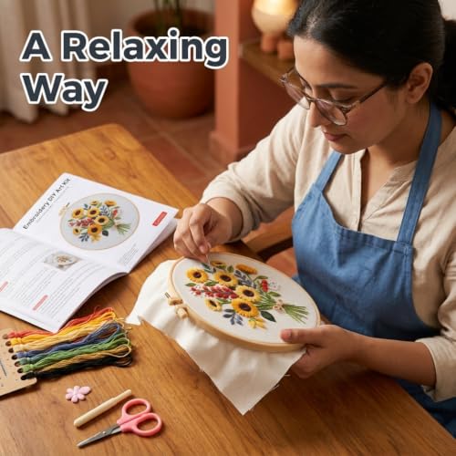 Image of PATPAT 1 Set DIY Hand Cross Stitch Embroidery Kit for Beginners, Embroidery Thread Set with Pre Printed Learning Designs Hoop Threads Punch Needle Kit and Tools, Perfect Stitching and Fabric Kit