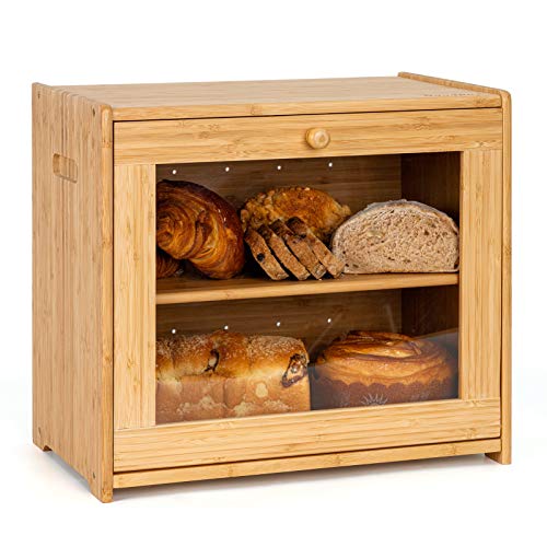 Goodpick Large Bread Box Wood Bread Boxes for Kitchen Countertop Shelf Clear Bamboo Bread Holder Rustic Farmhouse Bread Bin Homemade Bread Wooden Storage Boxes 15.75 in x 13.97 in x 9.8 Self Assembly