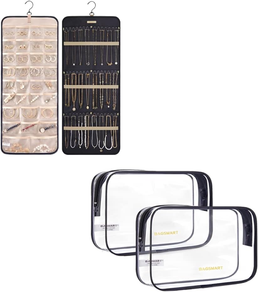 BAGSMART Hanging Jewelry Organizer Storage Roll with Hanger