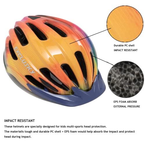 Image of Exclusky Kids Bike Helmet with LED Light - Adjustable Multi-Sport Youth Helmet for Boys & Girls, Ages 5-12, Fits 50-57cm, Cycling Safety Gear