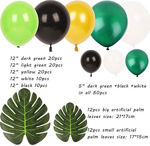 Miniatura 2 de Kit de arco y guirnalda de globos  130 globos de látex blanco perlado y verde y negro  24 hojas de palma verdes  Tira decorativa de globos