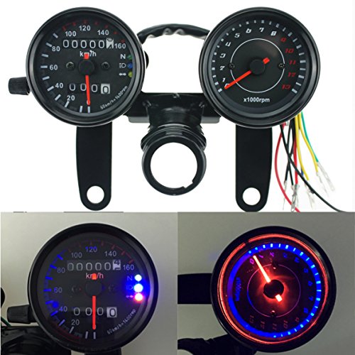 iztor Motorcycle Black Odometer Speedometer and Tachometer with Bracket for Yamaha SR XV