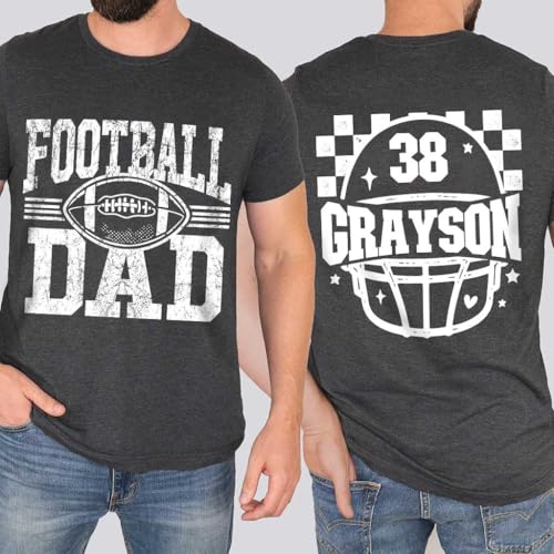 GABITA Personalized Funny Football Dad Shirt with Name and Jersey Number, Cheer Dad Shirts for Men, Game Day Football Shirt, Gift for Father Cheering on Son3