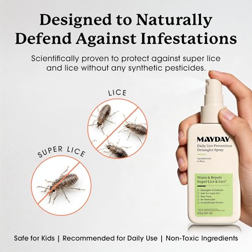 Image of MAYDAY Daily Lice Prevention Detangler Spray 8oz, Sandalwood & Mint | Leave-In, Hair & Scalp Nourishment, Non-Toxic & Pesticide-Free, Scientifically Proven Lice & Super Lice Prevention