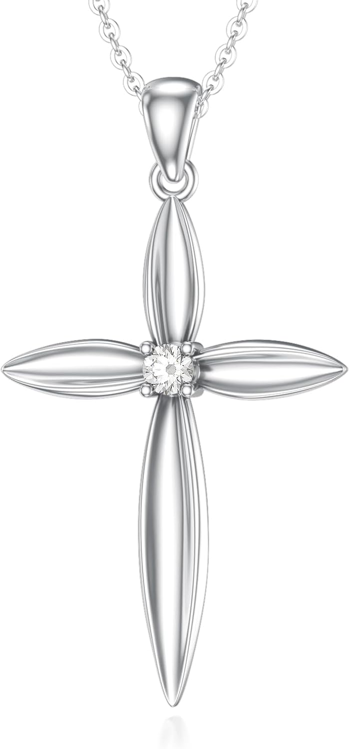 Diamond Cross Pendant Necklace for Women 925 Sterling Silver Lab Grown Diamond Jewelry Gifts 0.06 ct. D Color VVS Clarity 155553