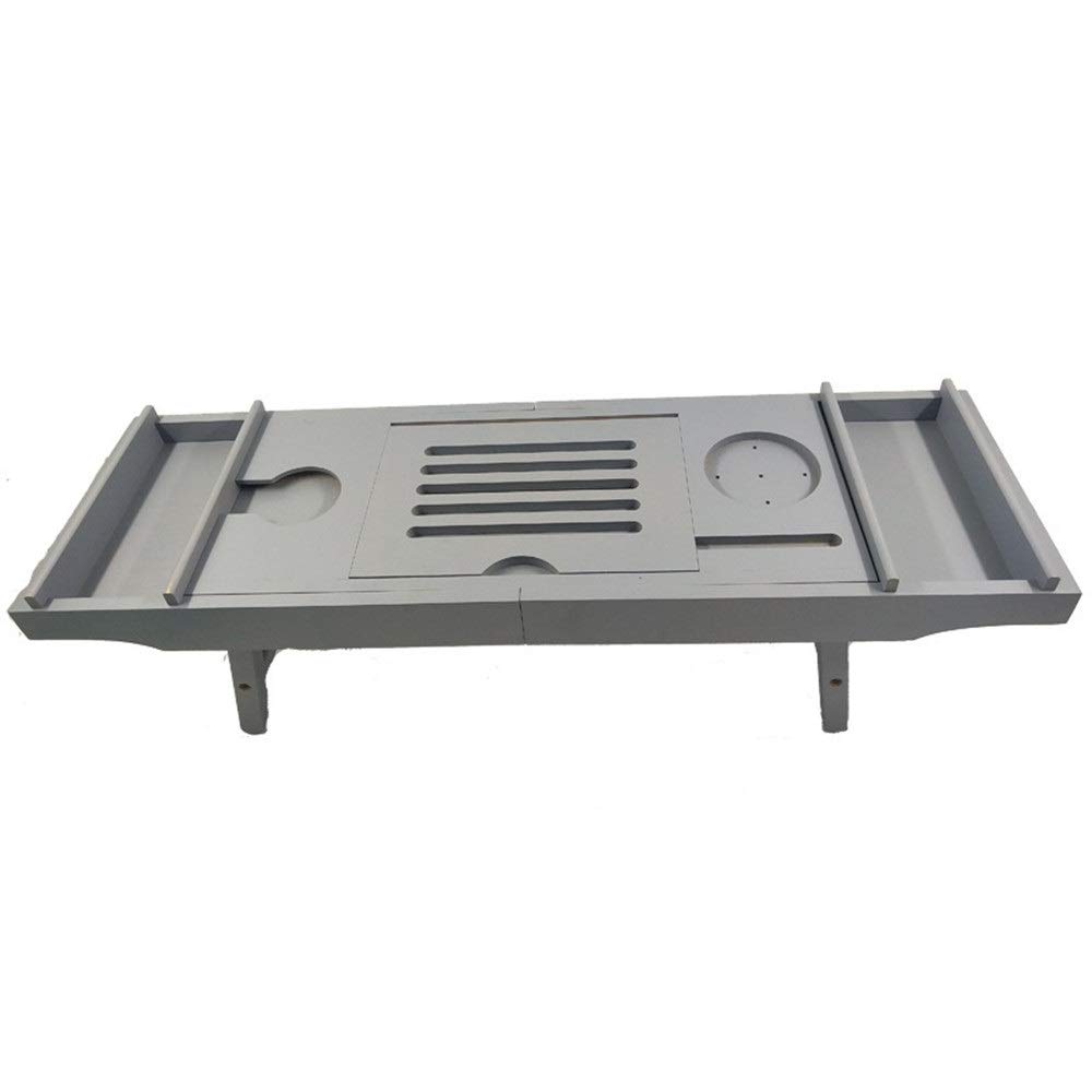 Estante para bañera Bandeja de baño de bambú Gris Bandeja de baño con Lados Extensibles | Soporte Integrado para Copas de Vino Bandeja para bañera