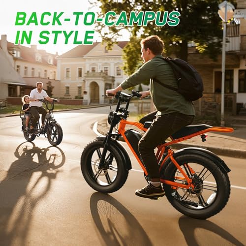 Image of TST Electric Bike for Adults, 1500W Peak Motor 60 Miles Fat Tire E Bike with 48V 15Ah Removable Battery 20 inch Electric Bike with Dual Suspension, Orange, RS