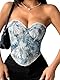 AIEOE Damen Vollbrust Steampunk Corsage Korsett für Halloween und Karneval Top Gothic Vintage Mittelalterlicher Stil mit Ölgemälde-Print