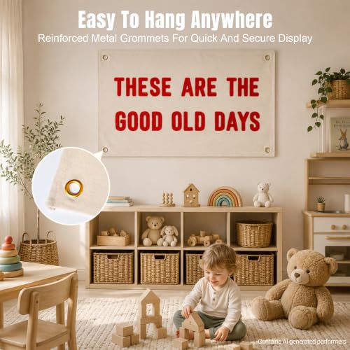Image of These Are The Good Old Days Embroidered Wall Banner, Fabric Wall Decor