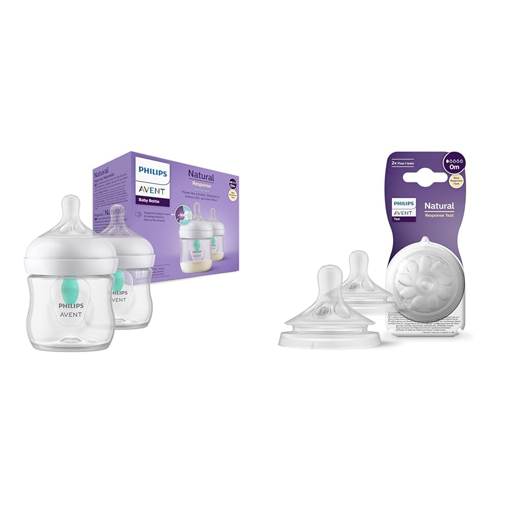 Philips Avent Babyflaschen Natural Response & Avent Natural Response Sauger – 2x Sauger für Babyflaschen mit Durchflussstärke 1, für Neugeborene ab 0 Monaten, BPA-frei (Modell SCY961/02)