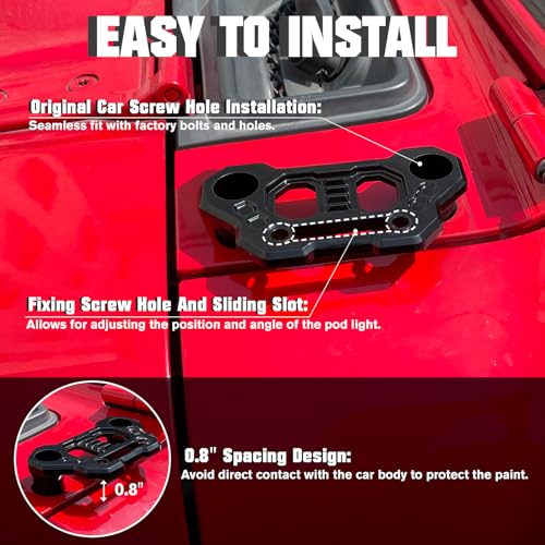 Image of Wrangler JL Light Bar Hood Mounting Brackets, Gladiator JT Ditch Light Cowl Mount Brackets A-Pillar LED Fog Light Pod Brackets for 2018-2025 Jeep Wrangler JL JLU 4xe Gladiator JT Accessories