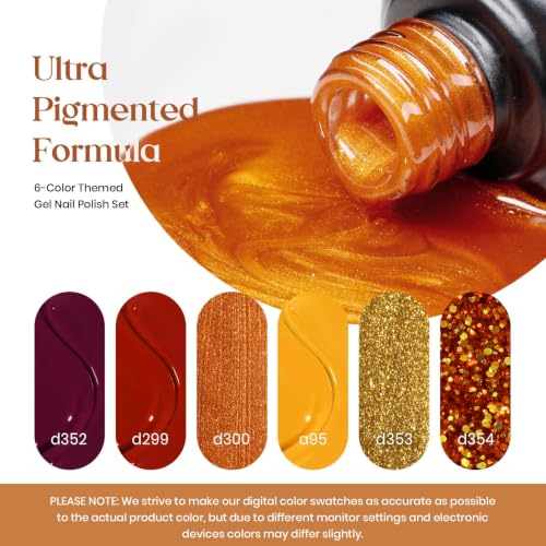 Image of Beetles Fall Gel Nail Polish Set - 6 Colors Burgundy Brown Yellow Glitter Orange Gold Nail Polish Saok Off UV LED Home DIY Manicure Nail Art Gift for Women Golden Blessing