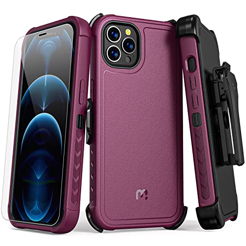 M Mybat Pro RIP12PCS3NXS003 Mybat Pro For Iphone 12/12 Pro Case 6.1 Inch With Belt Clip Holster And Tempered Glass cover