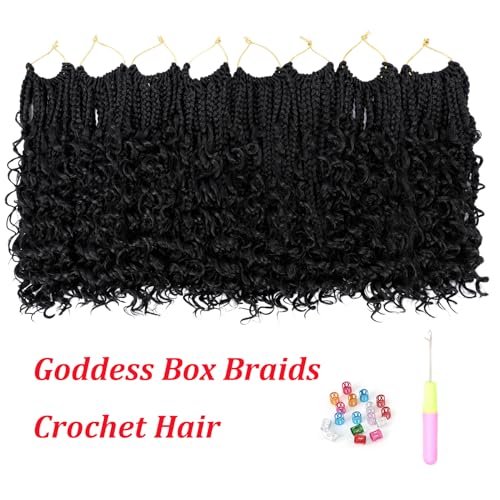 8 Packs Goddess Box Braids 10 Inch Pre-looped Bohemian Crochet Boho Box Braids With Curly Ends 3X Crochet Braids Hair for Women Synthetic Braiding Hair 16 Strands (#1B) - Thumbnail 2