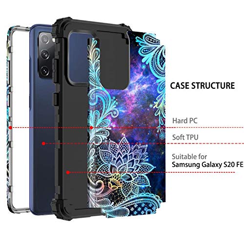 Rancase For Galaxy S20 Fe 5G Case,Three Layer Heavy Duty Shockproof Protection Hard Plastic Bumper +Soft Silicone Rubber Protective Case For Samsung Galaxy S20 Fe 5G,Blue Mandala #TOP2
