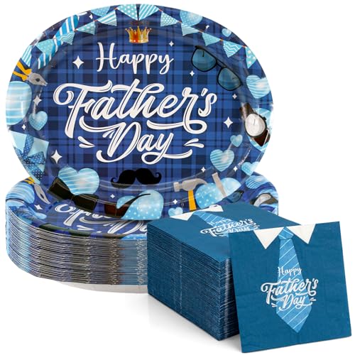 50Pcs Fathers Day Plates and Napkins 10 x 12.5 Oval Plates Dinnerware Set