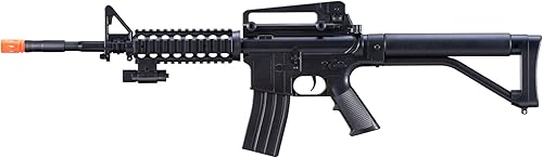 Rifle Airsoft ligero M-16A con resorte con guardamanos de riel cuádruple, cultivos intercambiables y mira láser desmontable (color: negro) - Dos
