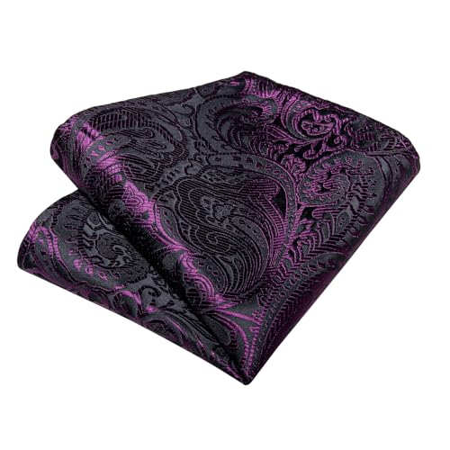 Image of DiBanGu Silk Bow Ties for Men Striped Solid Paisley Self Bowtie and Pocket Square Cufflinks Formal Tuxedo Bowtie Set Wedding, Purple Paisley