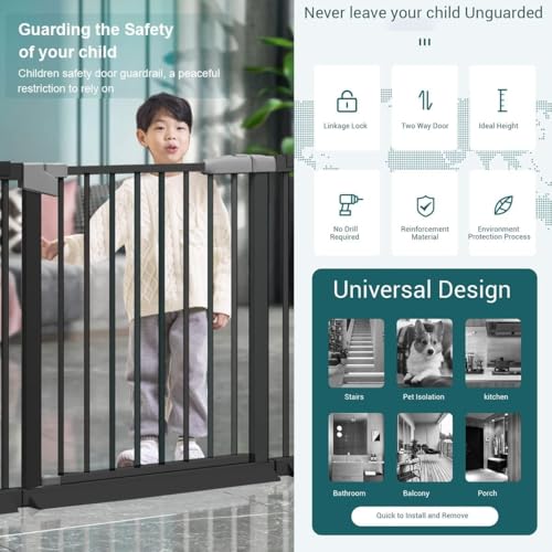Image of StarAndDaisy Baby Safety Gate for Kids /Gate for Stairs Kids Safety with Two Way Auto Close, No Drill Required Retractable Staircase Gate Baby Safety with Adjustable Linkage Lock.