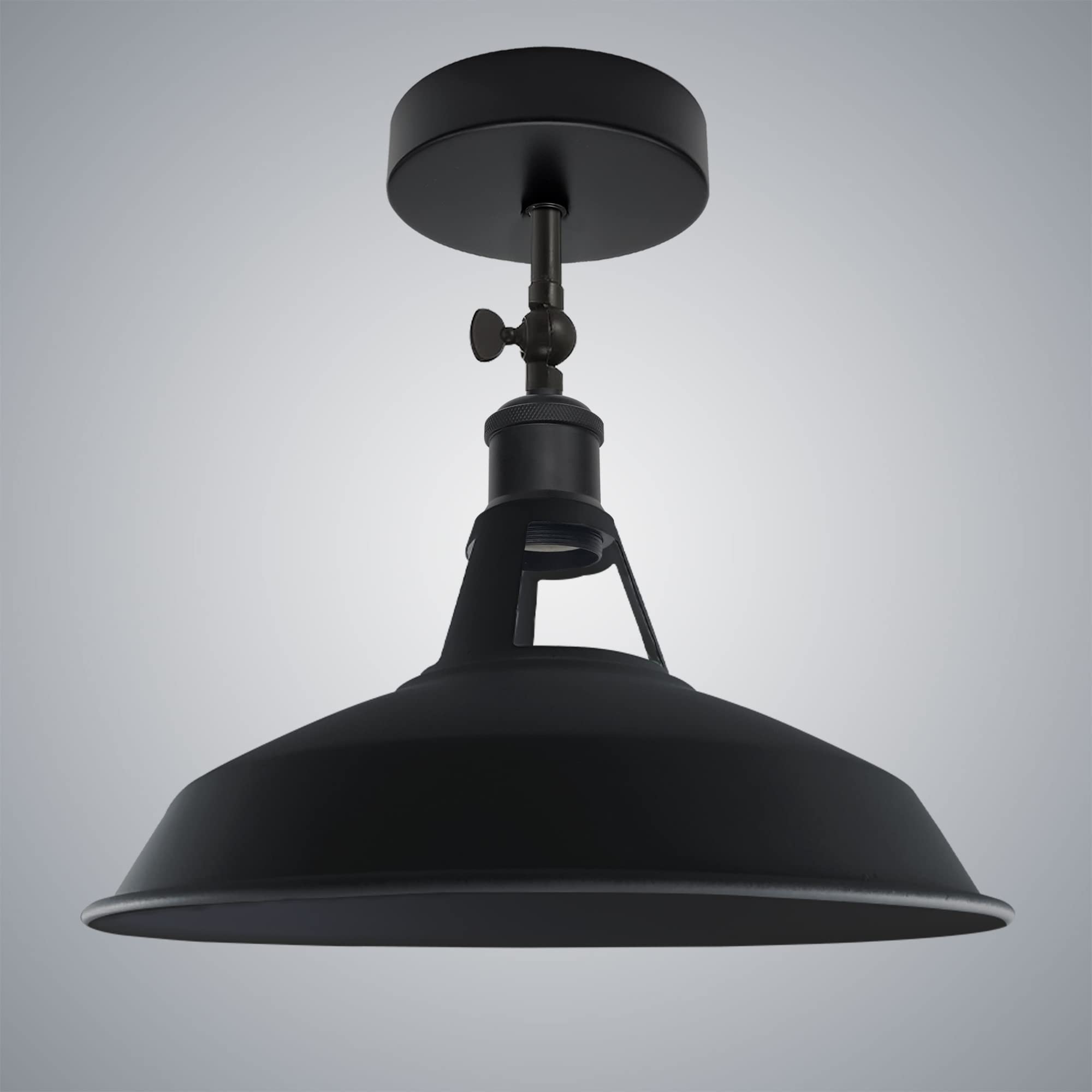 LEDSone Industrial Ceiling Flush Mount Light Fixture, Vintage Black with Bulb 180 Degree Adjustable E27 Base Socket Vintage Style Unique Shape Ceiling Mounted Light Fitting (Barn Slot)