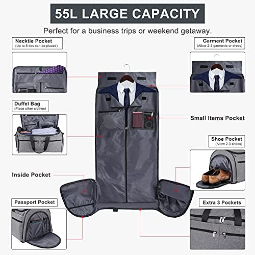 Carry on Garment Bag for Business Travel, Bukere Convertible Travel Duffel Bag with Shoe Compartment, Detachable Shoulder Strap, 2 in 1 Weekender Suit Bag for Men Women 2 Carry on Garment Bag for Business Travel, Bukere Convertible Travel Duffel Bag with Shoe Compartment, Detachable Shoulder Strap, 2 in 1 Weekender Suit Bag for Men Women