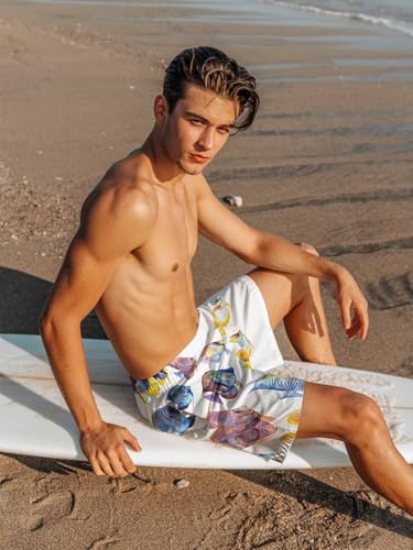 Mens Swim Trunks with Compression Liner,Modern Ocean Fish Men's Inseam Board Shorts Quick Dry Bathing Suit for Men/Boys3