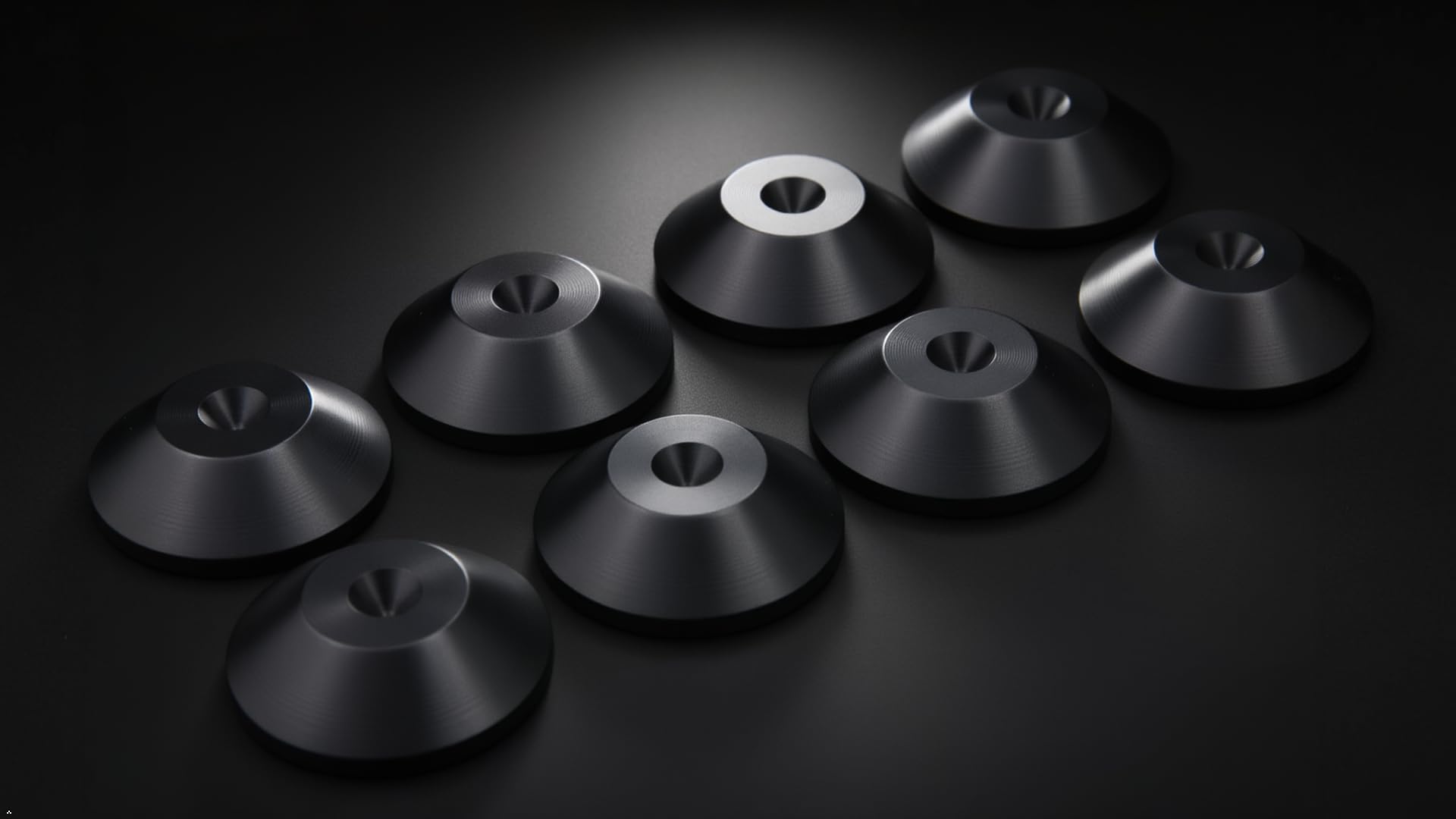 PrecisionGeek® – Contre-Pointes de découplage HiFi Ø 20 mm – Aluminium Noir – Forme Conique – Supports antivibrations pour Enceintes, subwoofers, amplificateurs et Barres de Son – Lot de 8