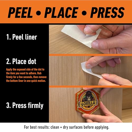 Gorilla Adhesive Dots, Double-Sided, Clear, 0.5" Diameter, 150 Pieces - image 5