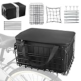 WEEROCK Cesta trasera plegable para bicicleta, cesta de alambre de acero plegable con cubierta impermeable, bolsa de almacenamiento interior para portaequipajes trasero de bicicleta, color negro