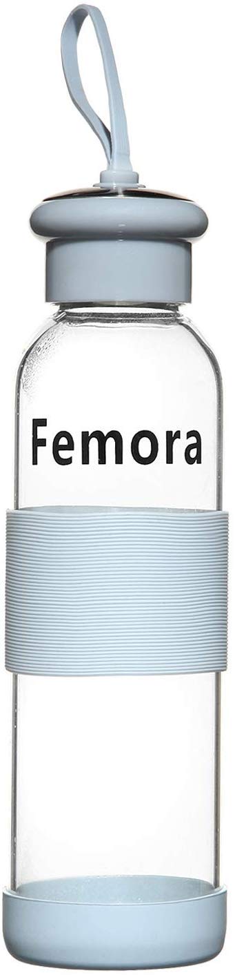 Femora Borosilicate Glass Water Bottle, 500ML, Grey