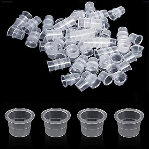 Pack of 300 Tattoo Paint Caps Cups, Plastic Paint Containers, Small Ink Pigment Cups Ink Cups Disposable Tattoo Accessories L 15 mm White Clear Cover