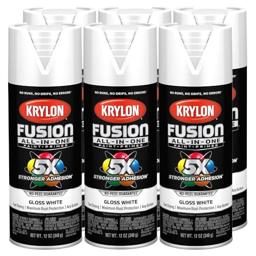 Image of 6‐Pack of 12 oz Krylon K02727007 White Fusion All‐In‐One Paint & Primer Spray Paint, Gloss