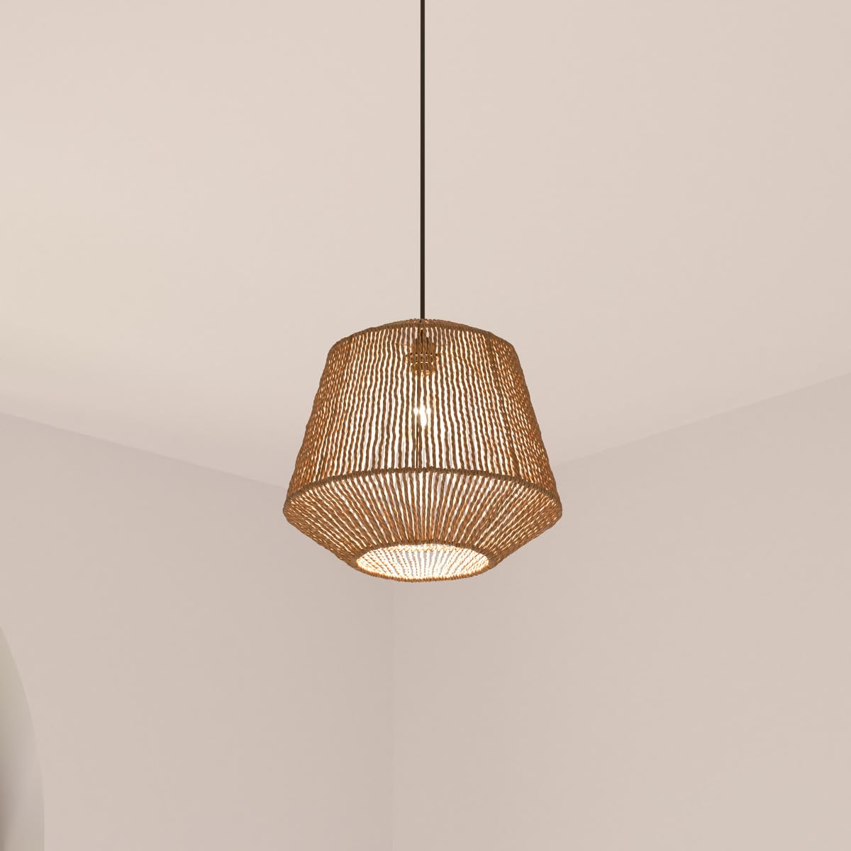 Atmosphera - Suspension Jily en Corde de Papier Beige D29 cm - Luminaire Style Bohème et Naturel - Ampoule Non Incluse - Pour Chambre, Salon